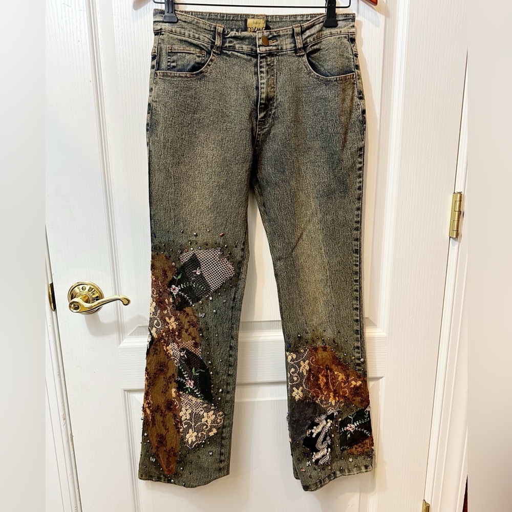 Jeans Embellished with Lace, Embroidery and Beads